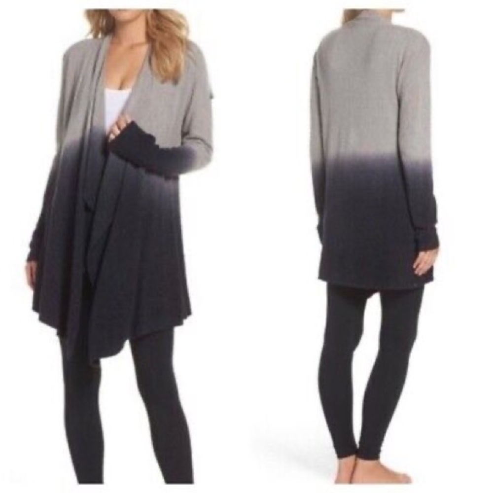 Barefoot Dreams Cardigan Sweater S/M Dip Dyed Cozy Chic Pewter Midnight Wrap